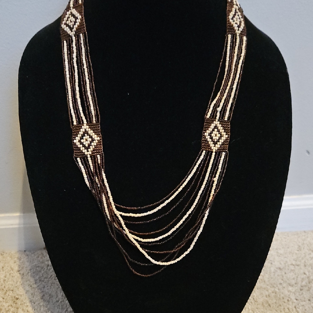 Elegant Brown and Cream Beaded Necklace